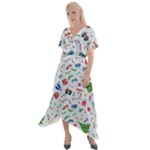 New Year Christmas Winter Pattern Cross Front Sharkbite Hem Maxi Dress