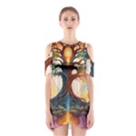 Tree Cosmic Spiritual Meditation Shoulder Cutout One Piece Dress