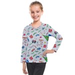 New Year Christmas Winter Pattern Kids  Long Mesh T-Shirt