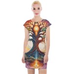 Tree Cosmic Spiritual Meditation Cap Sleeve Bodycon Dress