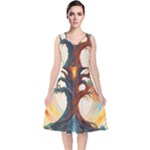 Tree Cosmic Spiritual Meditation V-Neck Midi Sleeveless Dress 