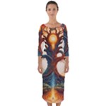 Tree Cosmic Spiritual Meditation Quarter Sleeve Midi Bodycon Dress