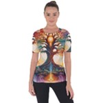 Tree Cosmic Spiritual Meditation Shoulder Cut Out Short Sleeve Top