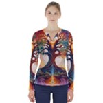 Tree Cosmic Spiritual Meditation V-Neck Long Sleeve Top
