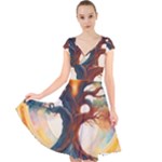 Tree Cosmic Spiritual Meditation Cap Sleeve Front Wrap Midi Dress