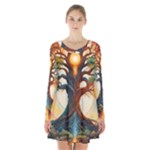 Tree Cosmic Spiritual Meditation Long Sleeve Velvet V-neck Dress