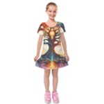 Tree Cosmic Spiritual Meditation Kids  Short Sleeve Velvet Dress