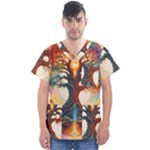 Tree Cosmic Spiritual Meditation Men s V-Neck Scrub Top