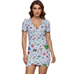 New Year Christmas Winter Pattern Low Cut Cap Sleeve Mini Dress