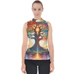Tree Cosmic Spiritual Meditation Mock Neck Shell Top