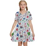 New Year Christmas Winter Pattern Kids  Short Sleeve Tiered Mini Dress