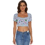 New Year Christmas Winter Pattern Short Sleeve Square Neckline Crop Top 