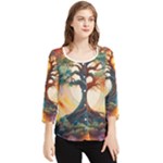 Tree Cosmic Spiritual Meditation Chiffon Quarter Sleeve Blouse