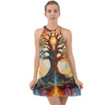 Tree Cosmic Spiritual Meditation Halter Tie Back Chiffon Dress