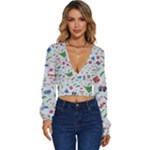 New Year Christmas Winter Pattern Long Sleeve Deep-V Velour Top