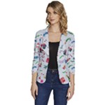 New Year Christmas Winter Pattern Women s One-Button 3/4 Sleeve Short Jacket