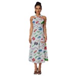 New Year Christmas Winter Pattern Sleeveless Cross Front Cocktail Midi Chiffon Dress