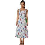 New Year Christmas Winter Pattern Square Neckline Tiered Midi Dress