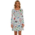 New Year Christmas Winter Pattern Long Sleeve Wide Neck Velvet Dress