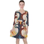 Tree Cosmic Spiritual Meditation Quarter Sleeve Ruffle Waist Dress