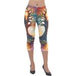 Tree Cosmic Spiritual Meditation Lightweight Velour Capri Leggings 