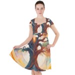 Tree Cosmic Spiritual Meditation Cap Sleeve Midi Dress