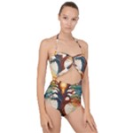 Tree Cosmic Spiritual Meditation Scallop Top Cut Out Swimsuit