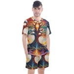 Tree Cosmic Spiritual Meditation Men s Mesh T-Shirt and Shorts Set