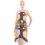 Tree Cosmic Spiritual Meditation High-Low Halter Chiffon Dress 