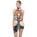 Tree Cosmic Spiritual Meditation Halter Asymmetric Satin Top