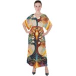 Tree Cosmic Spiritual Meditation V-Neck Boho Style Maxi Dress