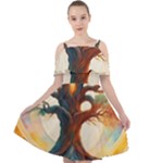 Tree Cosmic Spiritual Meditation Cut Out Shoulders Chiffon Dress