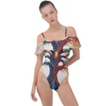 Tree Cosmic Spiritual Meditation Frill Detail One Piece Swimsuit