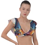 Tree Cosmic Spiritual Meditation Plunge Frill Sleeve Bikini Top
