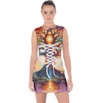 Tree Cosmic Spiritual Meditation Lace Up Front Bodycon Dress