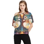Tree Cosmic Spiritual Meditation One Shoulder Cut Out T-Shirt