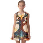 Tree Cosmic Spiritual Meditation Kids  Pilgrim Collar Ruffle Hem Dress
