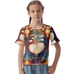 Tree Cosmic Spiritual Meditation Kids  Cuff Sleeve Scrunch Bottom T-Shirt