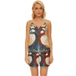 Tree Cosmic Spiritual Meditation V-Neck Satin Pajamas Set