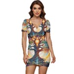 Tree Cosmic Spiritual Meditation Low Cut Cap Sleeve Mini Dress