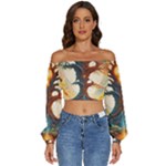 Tree Cosmic Spiritual Meditation Long Sleeve Crinkled Weave Crop Top