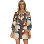 Tree Cosmic Spiritual Meditation V-Neck Placket Mini Dress