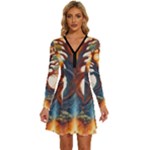 Tree Cosmic Spiritual Meditation Long Sleeve Deep V Mini Dress 