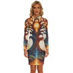 Tree Cosmic Spiritual Meditation Long Sleeve Shirt Collar Bodycon Dress