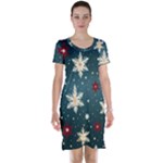 Snowflakes Winter Snow Short Sleeve Nightdress