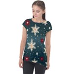 Snowflakes Winter Snow Cap Sleeve High Low Top