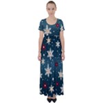 Snowflakes Winter Snow High Waist Short Sleeve Maxi Dress