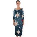 Snowflakes Winter Snow Quarter Sleeve Midi Bodycon Dress