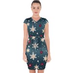 Snowflakes Winter Snow Capsleeve Drawstring Dress 