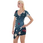 Snowflakes Winter Snow Short Sleeve Asymmetric Mini Dress